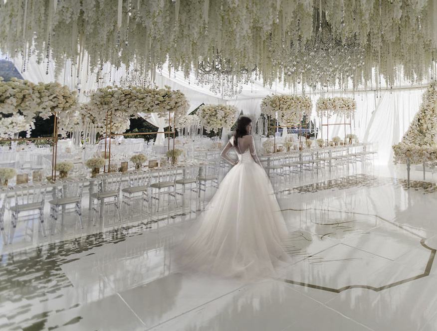 White Hanging Flowers Wedding  7skyevent